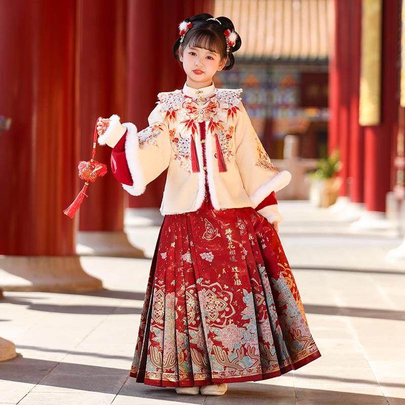 女童汉服套装新年新款加绒加厚宝宝送礼夹棉中国风长裙唐装拜年服,淘宝优惠券,粉丝福利购,淘宝优惠卷