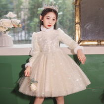 Girl Princess Dresses High-end Dresses Flowers Children Wedding children Autumn Winter Lionings Dress Little Girl Foreign Air Fluffy Dress