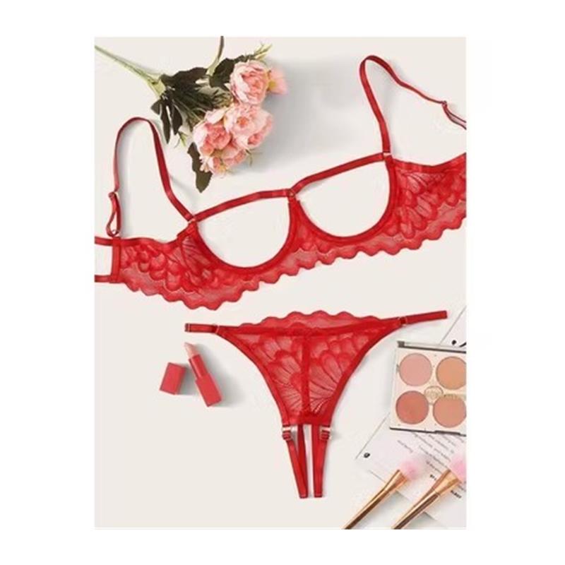 Open Cups Bra Set Lace Sexy Erotic Lingerie Women Underwear - 图3