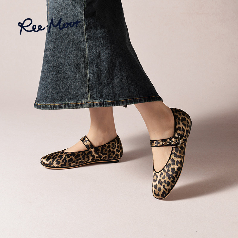 REEMOOR睿慕2026春夏新款豹纹一字扣带平底玛丽珍鞋复古风单鞋女,淘宝优惠券,粉丝福利购,淘宝优惠卷