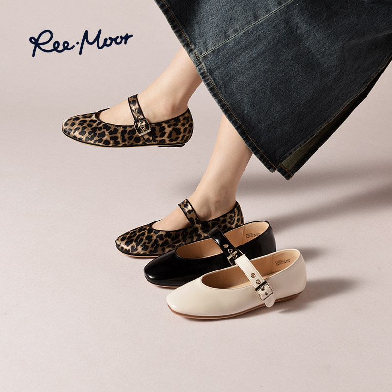 REEMOOR睿慕2026春夏新款豹纹一字扣带平底玛丽珍鞋复古风单鞋女,淘宝优惠券,粉丝福利购,淘宝优惠卷