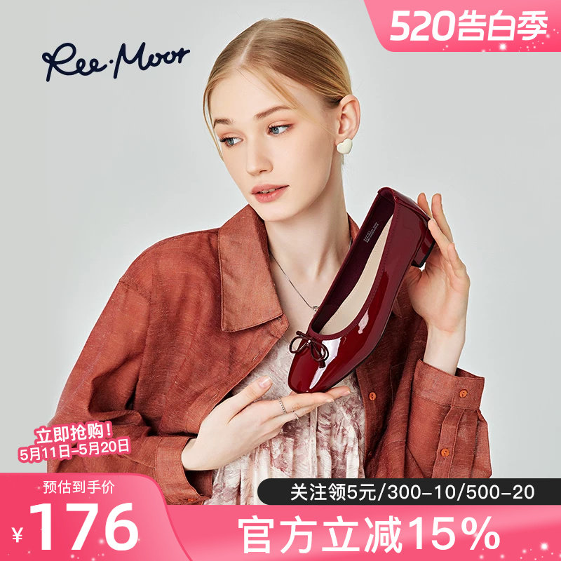 reemoor复古小红鞋单鞋女软底蝴蝶结平底鞋法式红色女鞋百搭睿慕