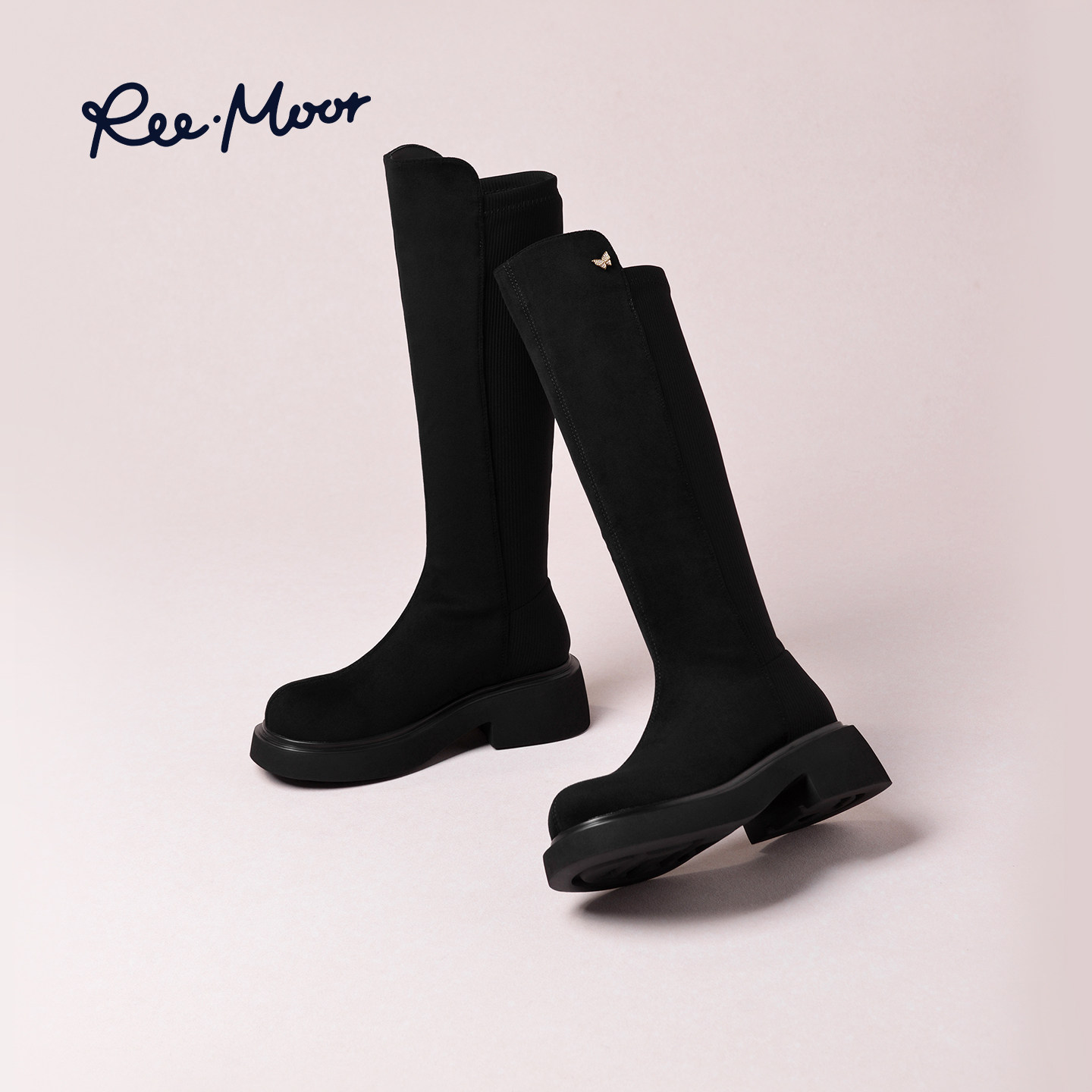 REEMOOR睿慕2025冬季新款英伦风圆头粗跟厚底增高长筒靴骑士靴女,淘宝优惠券,粉丝福利购,淘宝优惠卷