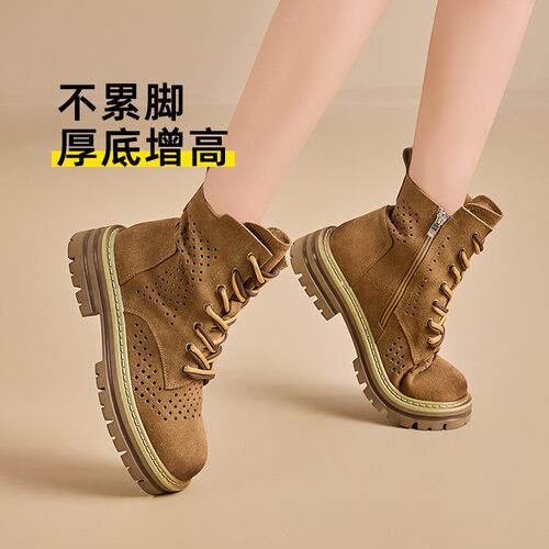 户外英伦风巨好看加绒马丁靴女款2025新款冬季登山鞋超火棕色靴子-图1