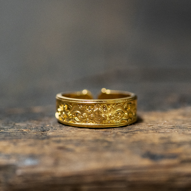 金米黄金福祉金旨意·万事如意 扳指 男女款戒指缠枝纹婚戒对戒 - 图0