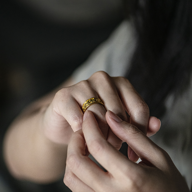 金米黄金福祉金旨意·万事如意 扳指 男女款戒指缠枝纹婚戒对戒 - 图2