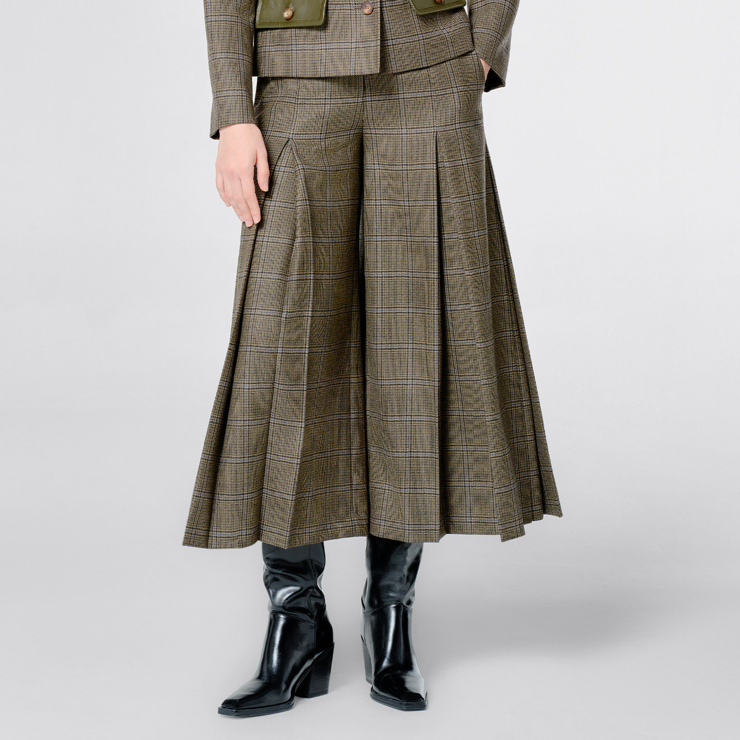 【26秋冬新款】LAFAYETTE148/拉飞逸绵羊毛格纹九分裙裤 裤隐实拍商品图
