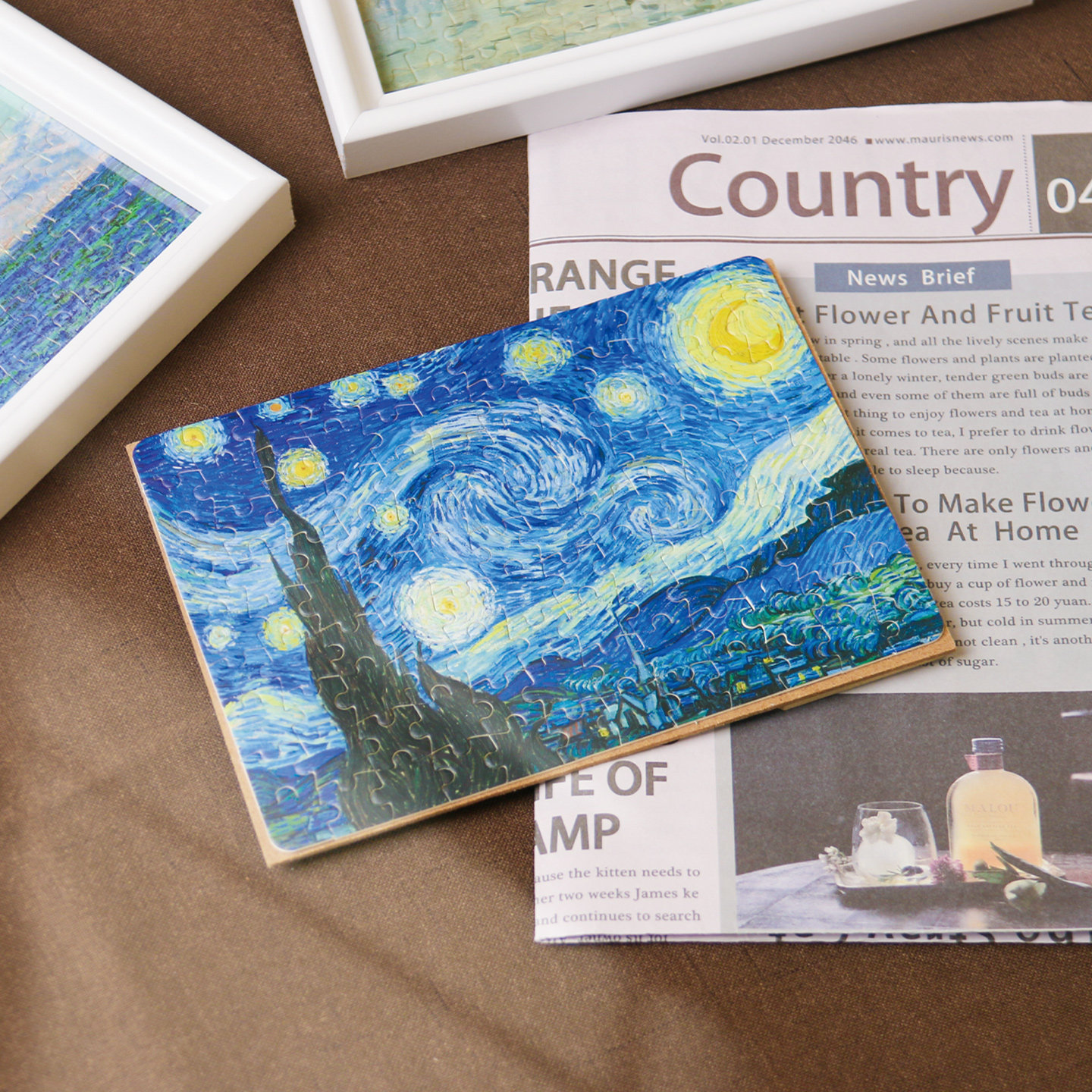 世界名画拼图礼盒梵高莫奈日出印象星月夜文创拼图附相框礼物拼图,淘宝优惠券,粉丝福利购,淘宝优惠卷