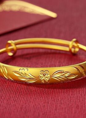 梅花手镯香港正品沙金推拉花朵手镯女款越南新款简约送礼镯子