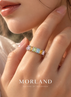 【MORLAND】天然彩色宝石戒指黄水晶橄榄石彩虹渐变排镶S925银