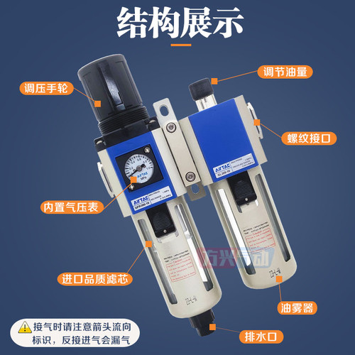 亚德客油水分离GFC200-08调压过滤器GFR300-10气动减压阀GR400-15 - 图1