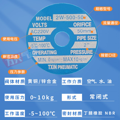 2W500-50电磁阀水阀AC220V控制开关气阀DC24V两通常闭阀2寸气动阀 - 图1