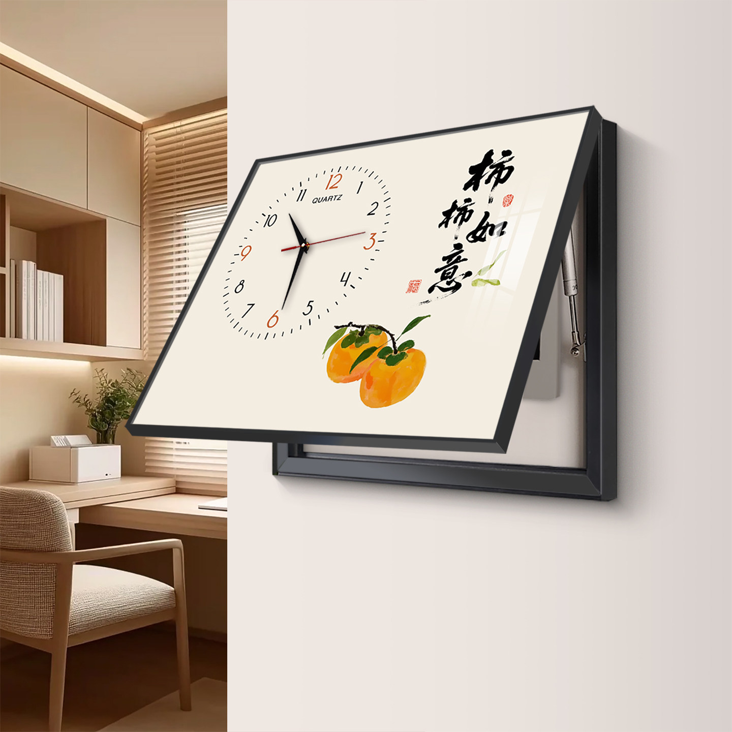 电表箱装饰画新中式时钟遮挡电闸配电箱餐厅电源开关盒带钟表挂画 - 图3