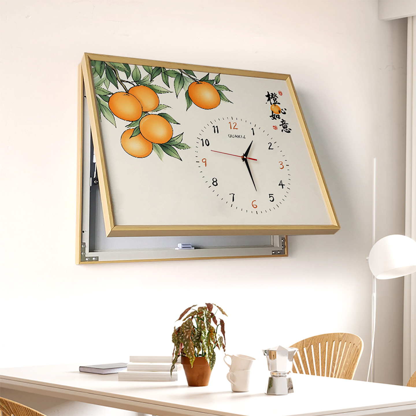 电表箱装饰画新中式时钟遮挡电闸配电箱餐厅电源开关盒带钟表挂画 - 图2