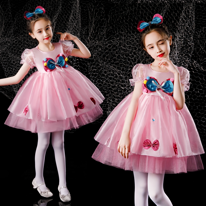 六一新款少儿舞蹈服花朵亮片裙儿童公主裙幼儿蓬蓬纱裙女童表演服