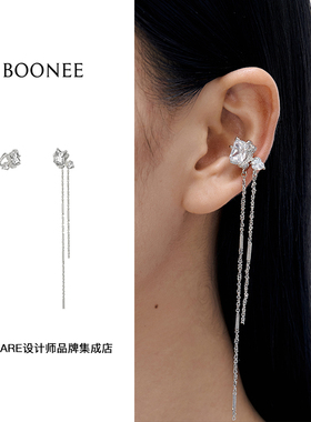 ABYB KVK岩爱心锆石不对称耳环耳夹流苏小众轻奢耳饰品