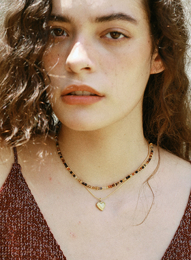 Perry赵昭仪同款托斯卡纳烈日套链爱心吊坠咖啡玛瑙串珠项链双层