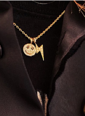 EYEFUNNY笑脸闪电项链锁骨链925银镀金镶钻星星十字男女情侣礼物