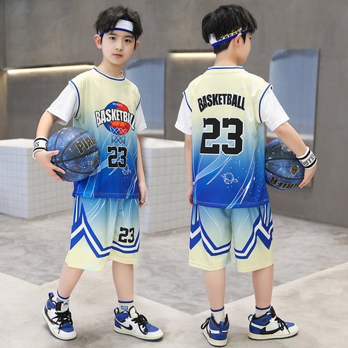 儿童篮球服23号詹姆斯球衣男童中大童速干假两件运动套装短袖队服