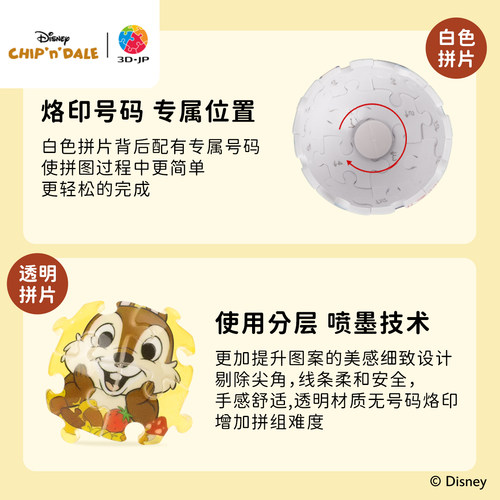 3D-JP迪士尼球形立体钥匙扣拼图24片 奇奇蒂蒂小熊维尼背包挂件 - 图2