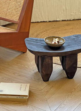侘寂风实木矮凳中古板凳换鞋凳复古凳子做旧牛奶凳拍照装饰道具
