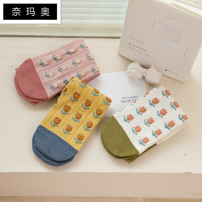 春秋季ins潮四季可爱提花中筒袜 奈玛奥短袜/打底袜/丝袜/美腿袜