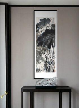 客餐厅新中式水墨荷花高级感装饰画张大千国画茶室书房花鸟竖挂画