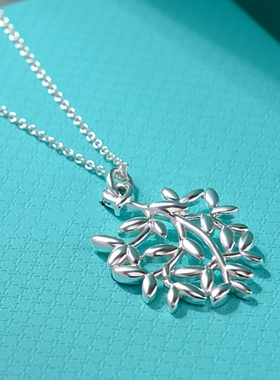 橄榄树叶项链纯银925叶子