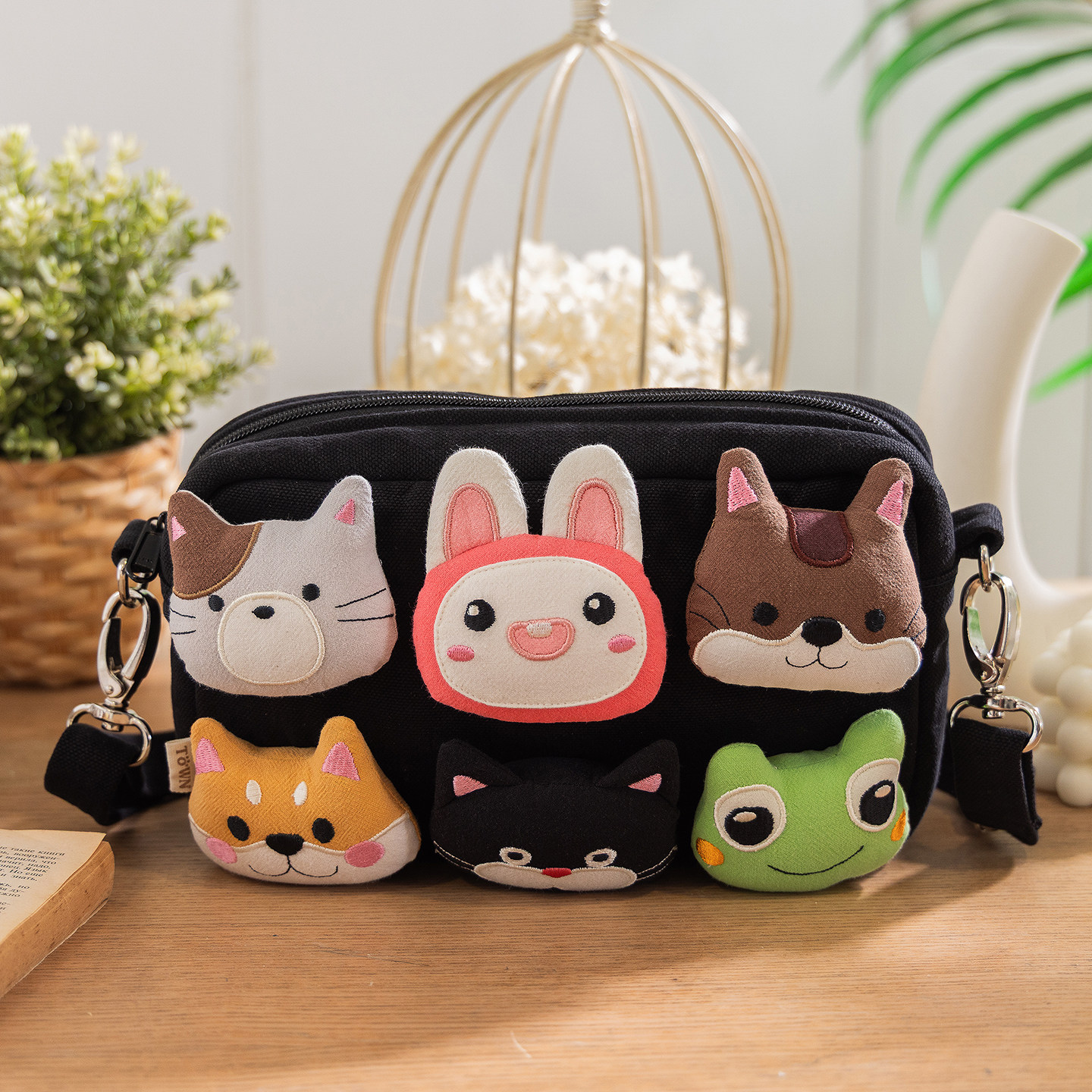 Kine猫新款 立体森林动物头斜挎包棉布女士学生校园个性小方包包,淘宝优惠券,粉丝福利购,淘宝优惠卷