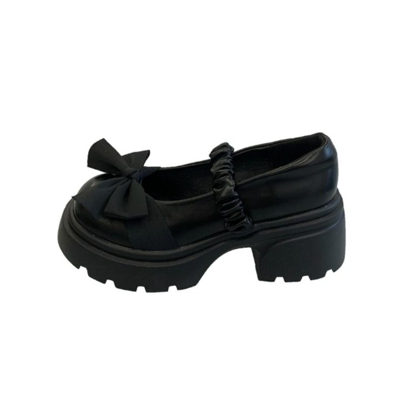 百搭厚底玛丽珍小皮鞋女春夏季法式高跟jk松糕粗跟蝴蝶结Lolita鞋 - 图3