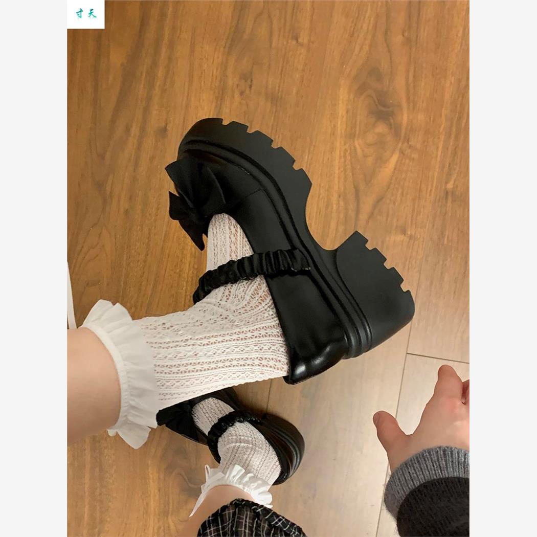 百搭厚底玛丽珍小皮鞋女春夏季法式高跟jk松糕粗跟蝴蝶结Lolita鞋 - 图0