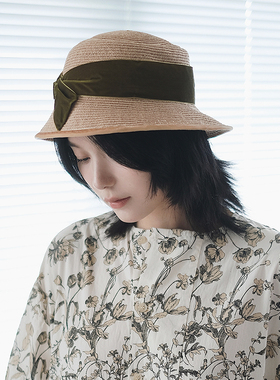 草帽写真复古女春夏秋丝绒