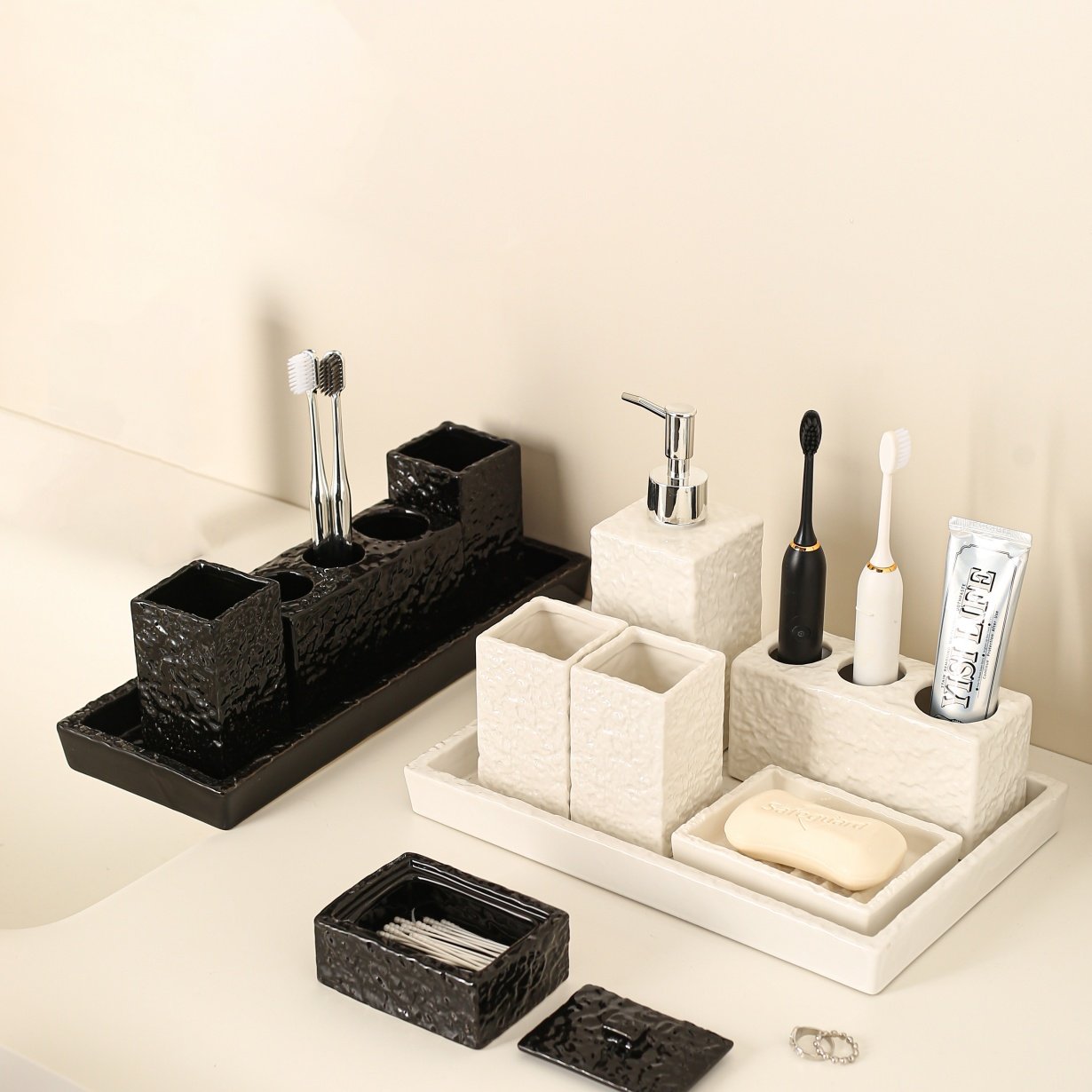 2025新款家用陶瓷托盘收纳牙刷架套装卫生间洗漱台高端牙刷置物架,淘宝优惠券,粉丝福利购,淘宝优惠卷