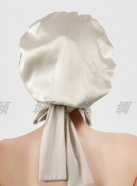 新品重磅桑蚕丝蝴蝶结女士帽子真丝睡帽绑带高弹力护发月子包头帽