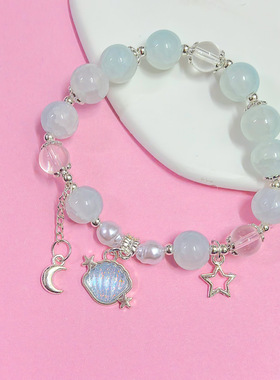 新款10mm玉碎仿银手链海洋风甜美