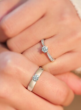 高碳石钻戒情侣结婚男女对戒镀银