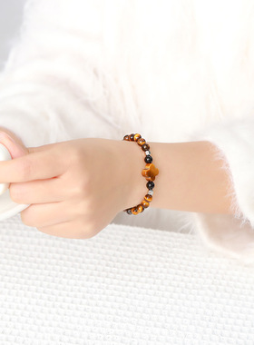 晶东珠宝天然3A黄虎眼石四叶草手