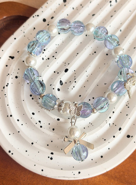 10mm天使水晶蝴蝶手链女串珠渐变