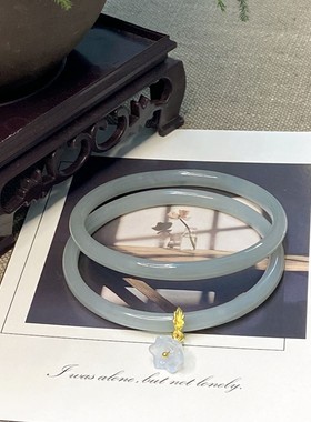 2026新中式复古玻璃仿玉叮当镯细条手镯铃兰花吊坠手镯汉服配件细