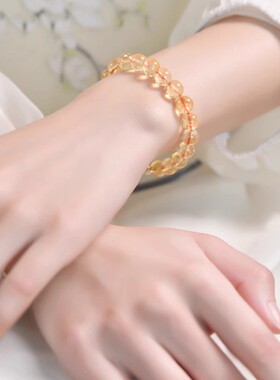 2026天然黄水晶手链女招财转运珠手串高级感冰透玉石单圈旺财黄色