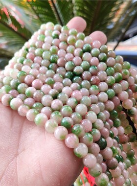 2026优化粉绿色玉髓散珠子水蜜桃双色散珠天然石diy圆珠饰品服饰