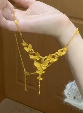 2026沙金复古繁花似锦高级感花韵蝴蝶项链时尚轻奢设计感饰品套链