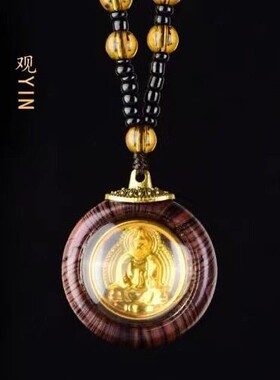 2026【佛】双面木框金箔佛像吊坠弥勒佛观音像项链毛衣链项坠寺庙