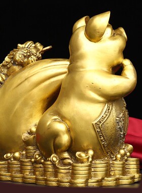 2026铜器猪拉财钱袋猪桌面摆件铜器生肖猪金钱猪家居客厅酒柜装饰