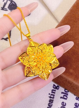 2026古法沙金镂空喇叭花流苏吊坠 复古中国风轻奢精致花朵毛衣链