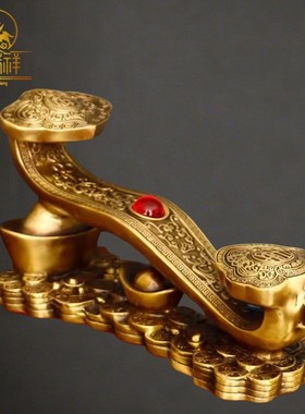 2026铜瑞祥铜如意摆件客厅纯黄铜新中式客厅电视柜办公室工艺开业