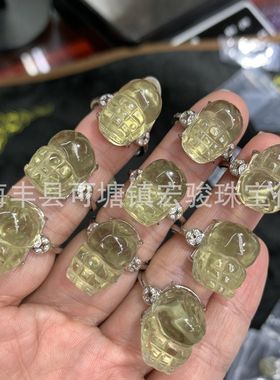 2026捷克陨石貔貅镶嵌戒指吊坠 diy吊坠手链配件陨石雕刻散珠配件