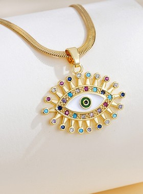 2026欧美跨境亚马逊爆款饰品铜制锁骨链白色锆石眼睛吊坠恶魔之眼