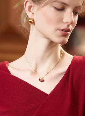 红石榴安克拉红项链法式锁骨链