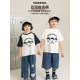 Youyou Boys Comic Little Boss Series Summer Simple Loose Short-sleeved Korean Style Shirt and Jeans Multi-piece Set